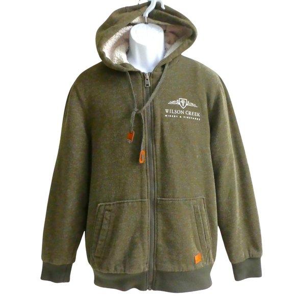 Wilson Creek Winery & Vineyards Other - Wilson Creek Winery Vineyards Thick Faux Sherpa Lined Green Sweatshirt Hooded L